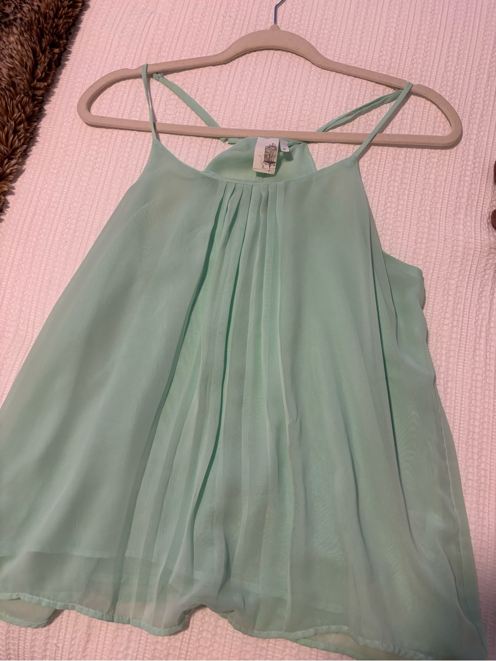 We The Free Mint Green Pleated Chiffon Cami Tank